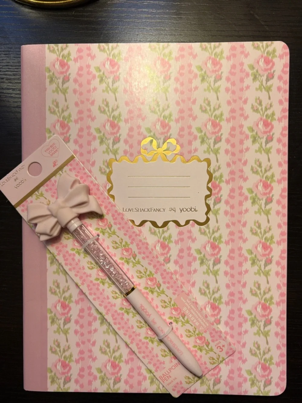 LoveShackFancy x Target Pink Floral Notebook with Bow Top Ballpoint Pen bundle